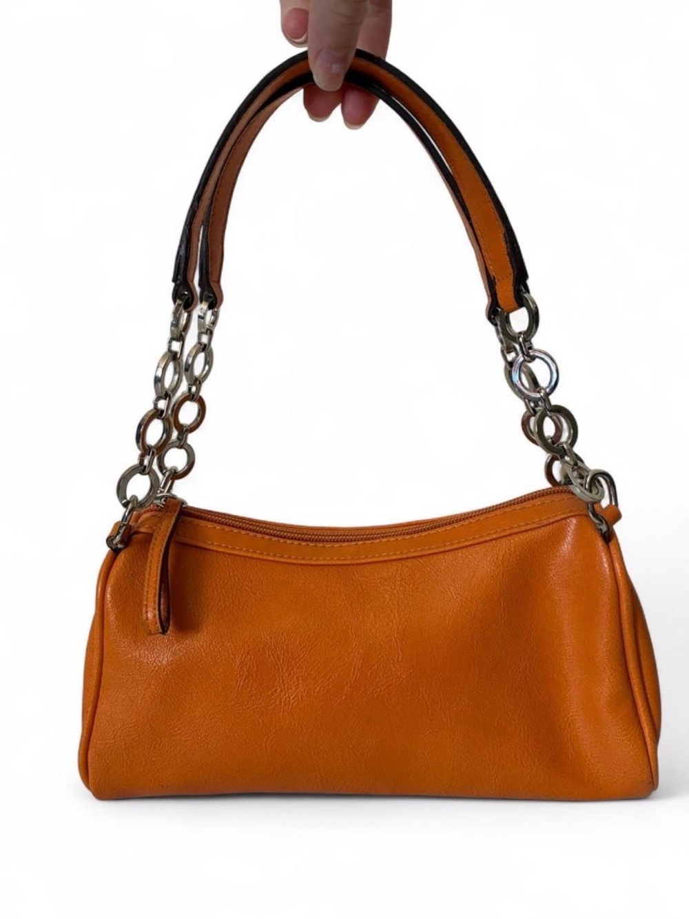Vintage Barneys New York Orange Double Chain Handle Leather Mini Shoulder Bag